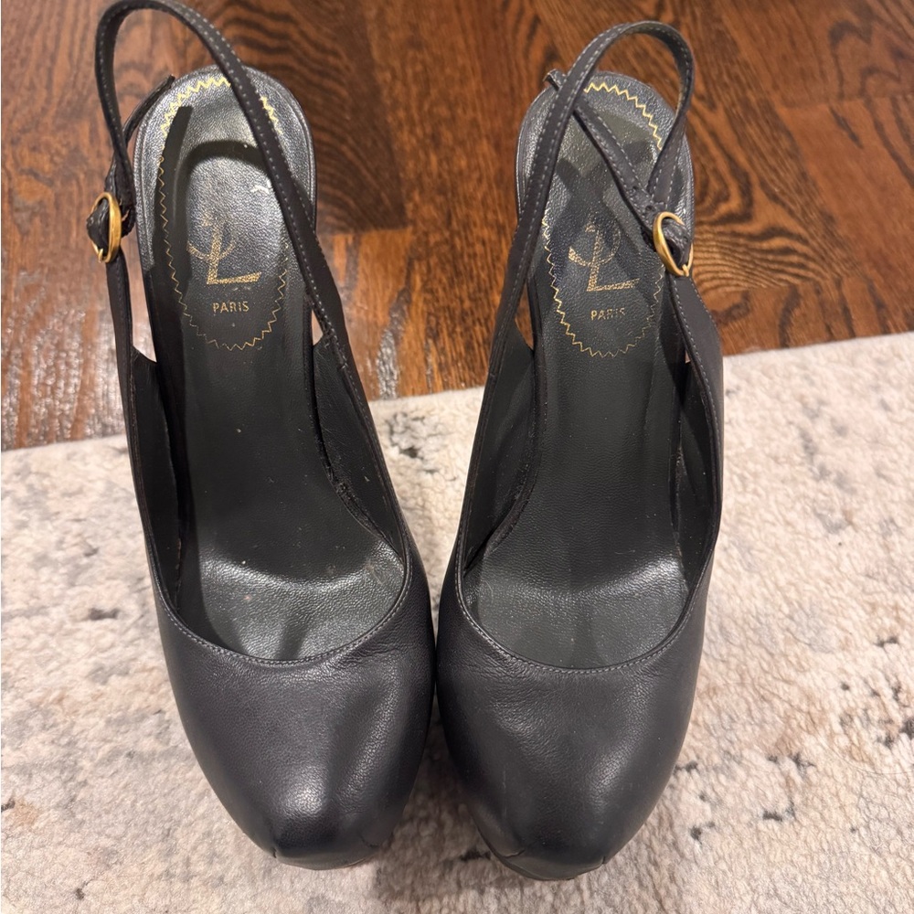 Yves Saint Laurent Black Heels with Slingback Design